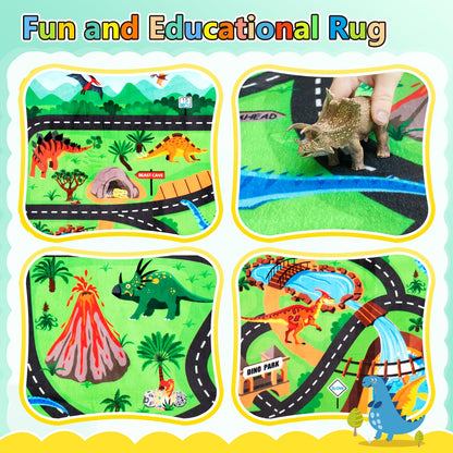 Diysani Kids Rug, Car Carpet for Kids' Toy Cars, 6x9 Ft Dinosaur Rug, Dino Safari Road Mat for Playroom, Educational Learning & Game Area Baby Play Mat Carpet for Children