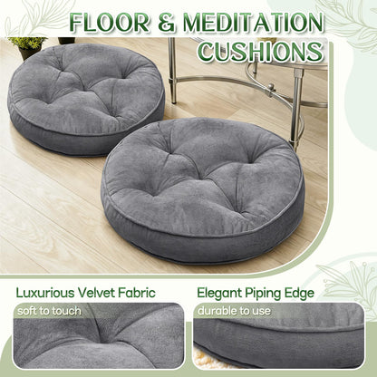 1 MIDDLE ONE Floor Pillow Set of 2, Memory Foam Meditation Cushion, Floor Cushions for Adults Sitting, Large Round Seat Cushions for Yoga, Living Room, 20x20 Inch (Round | Grey)