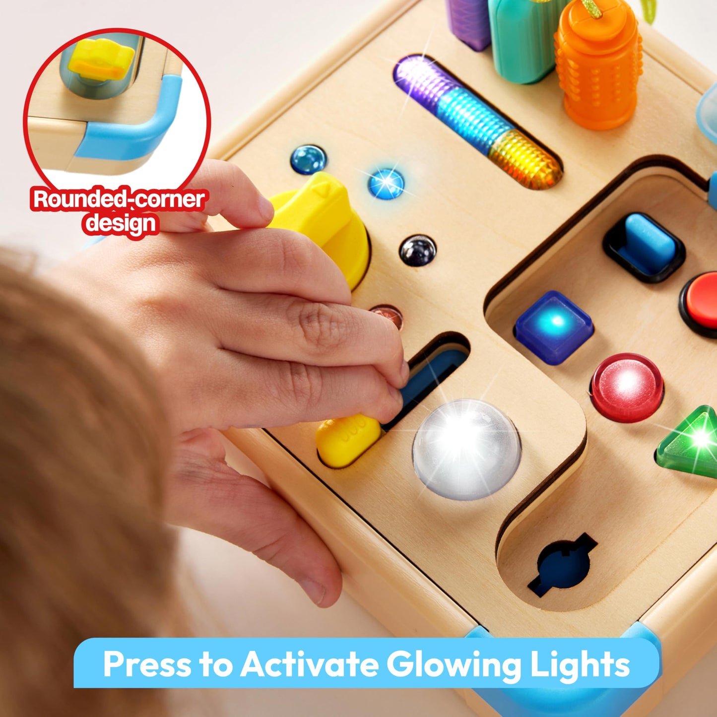 lalalark JOVA Electronic Busy Board – Montessori Learning Toddler Toy, 15 Lights & 9 Sounds, 5 Switches & Plugs, Sensory, Fidget, Travel Activities, Early Development, Easter Baby Gifts Toys Age 18M+