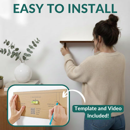 Real Wood Wall Mounted Shelving Rustic Wood Shelves with Brackets - 17 inch (3 Pack) - Easy to Install, Template and Video Included - Wide Brown Shelves for Wall