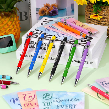 96 Pcs Watercolor Bulk Motivational Pens Inspirational Notepads Set, Pocket Motivational Quote Notebooks Ballpoint Pens, Mini Journals Gift Set for Kids Students Teachers School Office Prizes Supplies