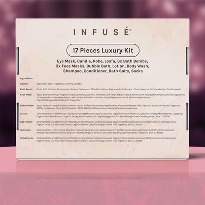 INFUSÉ 17-Piece Spa Gift Box for Women | Mother’s Day & Graduation Gift | Eye Mask, Candle, Robe, Loofa, Bath Bombs, Face Masks, Bubble Bath, Lotion, Body Wash, Bath Salt, Shampoo, Conditioner & Socks