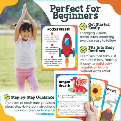 Breathing Cards for Kids – Mindfulness & Calming Corner Kit Must Haves, Yoga & Speech Therapy Materials, Special Education Classroom Office, Social Emotional Learning, Mindful Sensory Play Activities