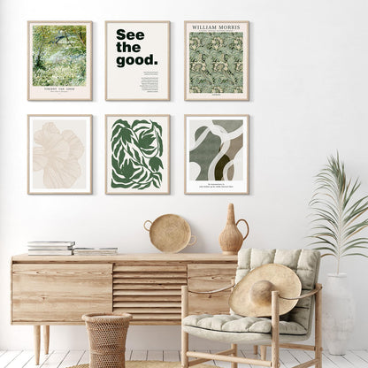Habseligkeit Green Wall Art Prints, Retro Wall Decors for Room Aesthtic, Abstract Posters for Bedroom Decor Aesthetic Unframed, 8X10in, Set of 6