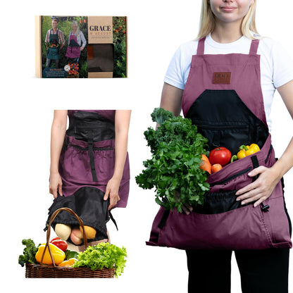 Grace and August Gardening Apron with Pockets for Women & Men - Unique Gardening Gift for Gardeners - Garden Apron 7 Pockets & Internal Drawstring Bag