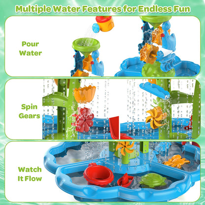JSDOOGOO 3-Tier Kids Toddlers Water Sand Table - Multifunctional Summer Outdoor Toys with Stable Design,Sensory Learning Backyard Poolside Beach Activity Playset Gift for Boys Girls(Azure)