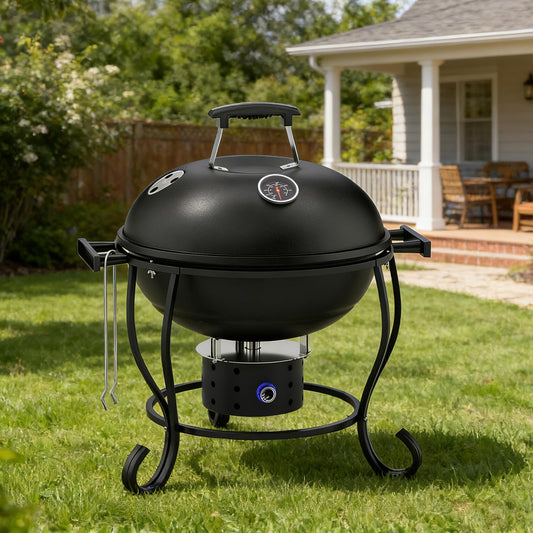 Portable Charcoal Grill with Fan-Assisted Airflow, 17-Inch Small Kettle BBQ Grill, Built-In Thermometer, Lift-Out Charcoal Tray for Camping, Tailgating, Patio, Backyard