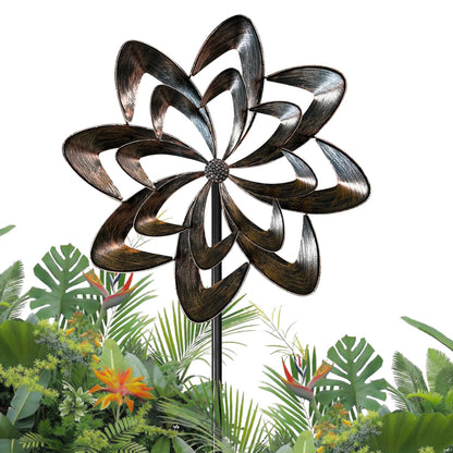 THESEATOP 74’’ Wind Spinner Outdoor for Yard and Garden, Double-Sided Large Metal Kinetic Wind Spinner with Classical Design, Stable 3-Prong Stake, Yard Art Decor for Patio Lawn (Bronze)