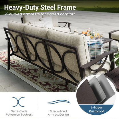 RoyalCraft Outdoor Patio Furniture Set, 5 Seats Outdoor Patio Set with 4" Thick Cushion, All-Weather Metal Patio Sofa with Coffee Table, Outdoor Sectional Furniture for Porch Backyard, Khaki&Beige
