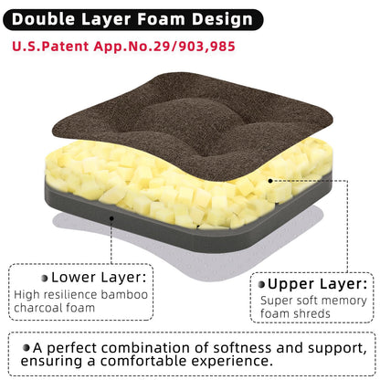 GOFORIT Chair Cushions,Tufted Shredded Memory Foam Chair Pads, Non-Slip Seat Cushions with Removable Cover,16'' x 16'', Brown