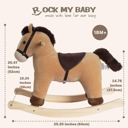 Rock My Baby Rocking Horse, Rocking Animal with Realistic Sound, Stuffed Rocker for Toddlers 18M+, Soft Filling Ride on Pony, Light Brown Horse, CPC Certified