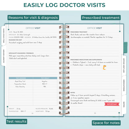 Clever Fox My Child's Health Record Keeper – Child & Baby Medical Records Organizer Log Book – Childcare Journal Notebook & Healthy Tracker for Newborn & Children – Childcare Essentials (Aquamarine)