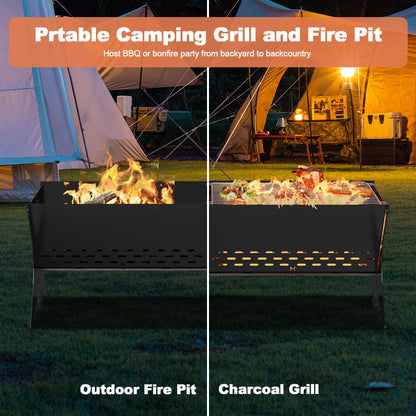 Bearfire Camping Campfire Grill 2 Packs | Portable Folding Charcoal Grills, Backpacking & BBQ Grill, Heavy Duty Firepit Grate Grill with Carry Bag for Outdoor Cooking, Bonfire, Patio, Backyard-31 Inch