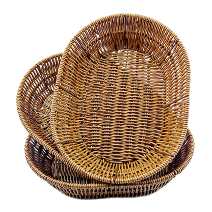 AMBOJIE Wicker Bread Baskets,Tabletop Food Serving Baskets Trays, Handwoven Storage Basket Bin,Fruit Vegetables cosmetics Basket for Home, Restaurant, Bakery (3pcs)