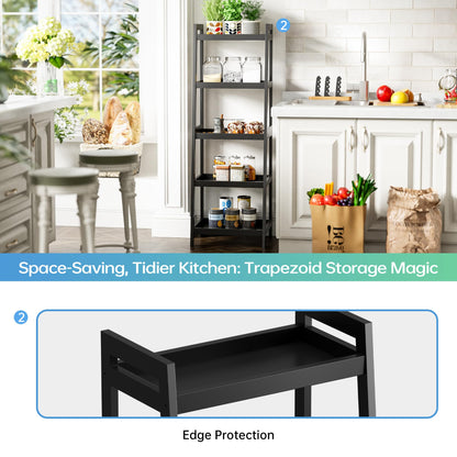 SMIBUY Bamboo Ladder Bookcase, Bathroom Storage Rack Organizer, 4 Tier and 5 Tier Freestanding Plant Display Stand Space Saver Shelves for Bedroom, Kitchen, Balcony (Black, 5 Tiers (50" H))