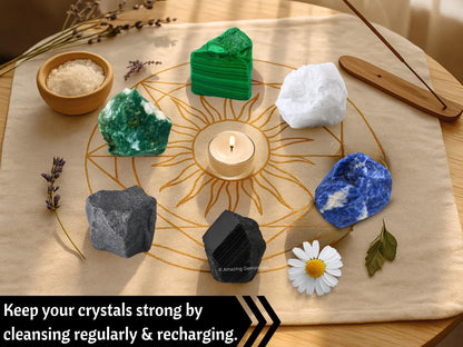 Amazing Gemstone Healing Crystal for Breast Lung Prostate Cancer Fighter, Set of 6 Black Tourmaline, Malachite, Hematite, Sodalite, Moss Agate and Snow Quartz Healing Crystals and Stones