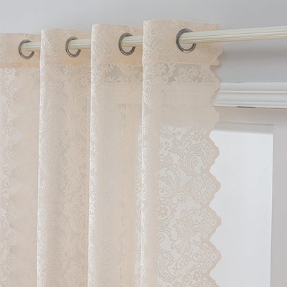 Anytime Beige Lace Sheer Curtain Panels for Living Room Elegant Window Treatment Sets Light Filtering Translucent Draperies for Office (2 Panels,W55 x L72inch)