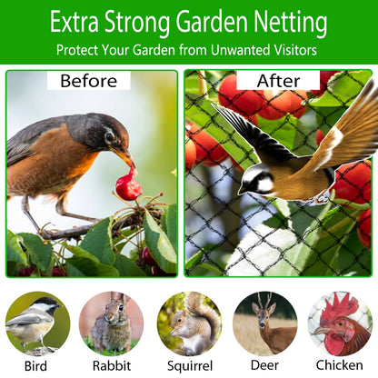 mychoiii Bird Netting for Garden 40 x 40 FT, Heavy Duty 3/8" Woven Mesh Garden Netting with 12 Stakes, HDPE Anti Bird Net for Fruit Trees Vegetables Blueberry Deer Poultry, Black