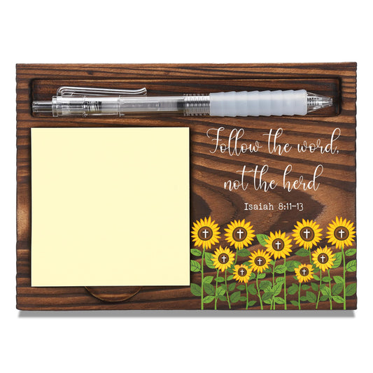 Christian Encouragement Gift Desk Organizer for Coworker Teacher Nurse Friend, Follow the Word Not the Herd Office Desk Decor, Appreciation Thank You Gift Wooden Sticky Note Holder Pen Tray - FTA772
