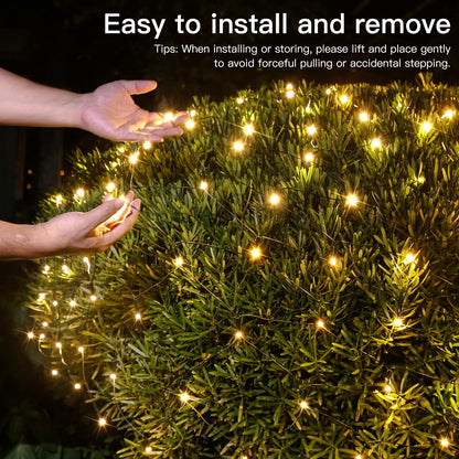 suddus 360 LED Christmas Net Light, Net Lights Outdoor,12ft x 5ft Bush Lights Outdoor Waterproof Connectable Green Wire for Bushes, Lamn, Trees, Christmas Decoration, Warm White