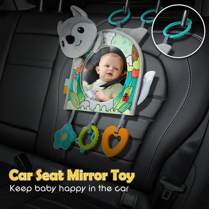 Lynncare Car Seat Toy, Baby Car Mirror Toy for Rear Facing, Travel Baby Activity Center with Hanging Engaging Toys for Infants Babies 0-6-12-18 Months Boy Girl