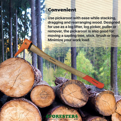 FORESTER Pickaroon Logging Tool 28in | USA Hickory Handle | Hookaroon Logging Tool | Log Roller Tool & Forestry Tools for Dragging and Stacking Logs