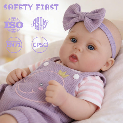 EKOKIZ Lifelike Reborn Baby Dolls - 18 Inch Realistic Baby Doll Cloth Body Newborn Girl with Elephant Outfit & Accessories, Gift Box Included for Kids Role Play, Cuddling & Collectors