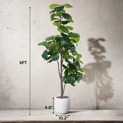 Jocoevol Artificial Fiddle Leaf Tree, 6ft Faux Plant Fake Ficus Lyrata Trees with White Planter, Artificial Fig Trees Floor Plants for House Office Living Room Indoor Home Decor, Housewarming Gift