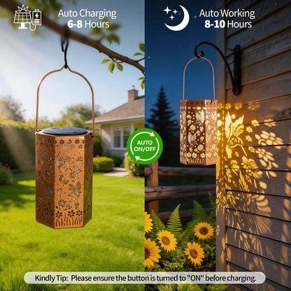 Hummingbird Solar Lanterns Outdoor Waterproof, Birthday Gifts for Women Mom Grandma, Hanging Solar LED Lights for Garden Decor Outside, Metal Lantern for Yard, Patio, Backyard, Porch