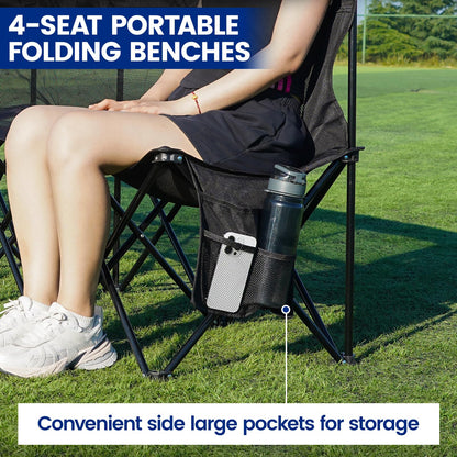 Permade Soccer Bench- Folding Team Bench Soccer 4 Seats, Portable Sideline Sports Benches with Mesh Seat and Back with Bag, Foldable Breathable Chairs for Sports Football Camp Events (Black