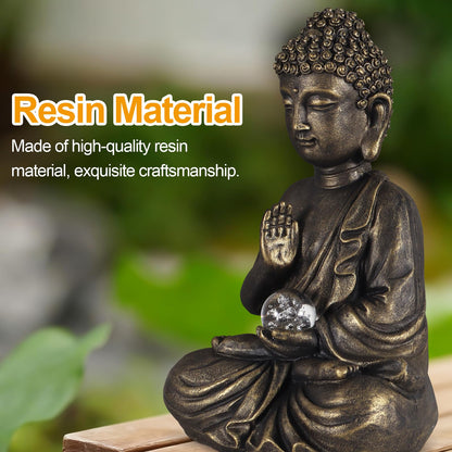 nawaza Buddha Statue Garden 9″ Solar Resin for Home Decor Yard Garden Patio Lawn Ornaments, Prayer Spiritual Living Figurine, Decor Outdoor Buddha Figurine Premium Bronze