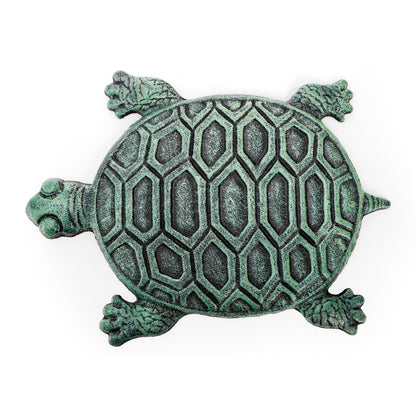 Lawei Cast Iron Turtle Stepping Stone, Sturdy Metal Stepping Mat for Front Door, Garden, Lawn and Yard, Verdigris Tortoise Decorative Stone Path Paver for Outdoor Walkway, 12.5 x9.4 Inch