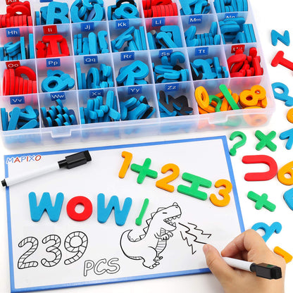 235 Pcs Magnetic Letter Number with Magnet Board, 2 Erasable Magnetic Pen and Storage Box, Foam ABC Alphabet Gift for Refrigerator Fridge, Classroom Toy for Toddler Kid Child Spelling & Learning Game