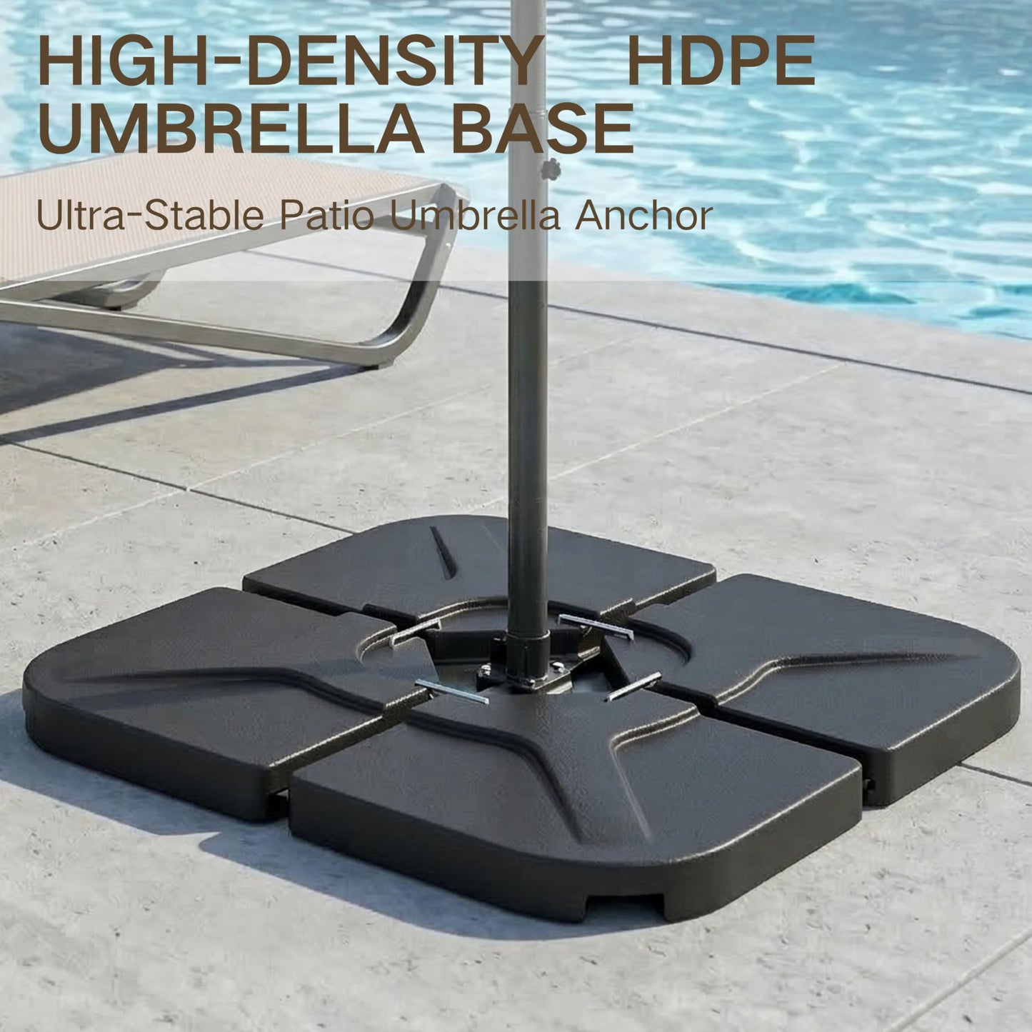 Kingdura 4-Piece 230LBS Cantilever Offset Patio Umbrella Base, Heavy Duty Weights Square Stand Base Water or Sand Refillable Plate Set with 4 Lock Pins for Garden Backyard Poolside, Black