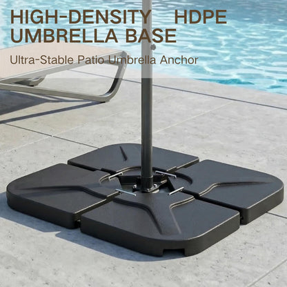 Kingdura 4-Piece 230LBS Cantilever Offset Patio Umbrella Base, Heavy Duty Weights Square Stand Base Water or Sand Refillable Plate Set with 4 Lock Pins for Garden Backyard Poolside, Black