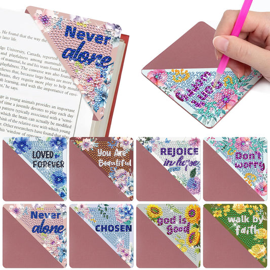 INCOK Christian Diamond Painting Bookmarks - 8 Pcs Bible Verse Triangle Diamond Art Corner Bookmarks Kits Inspirational Flower Religious DIY Bookmarks for Reading Lover Beginner Adults Crafts Kit Gift