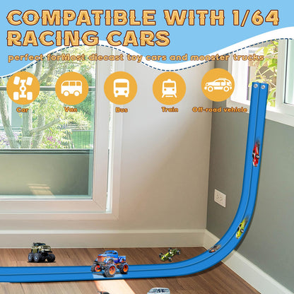 Flex Track 15 Ft Starter Set, Flexible Race Car Ramp Track for Ages 3 & Up with Suction Cups Compatible with Diecast 1/64th Cars