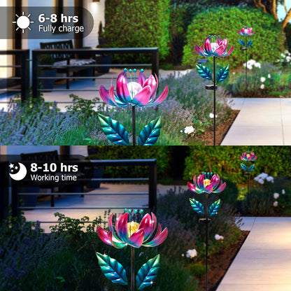 AIINY Solar Purple Metal Flower Wind Spinners, Colorful Spinning Windmill Lotus Yard Art Lights Wind Pinwheels with LED Crystal Ball Decorative Stake Lighting Flower Sculpture