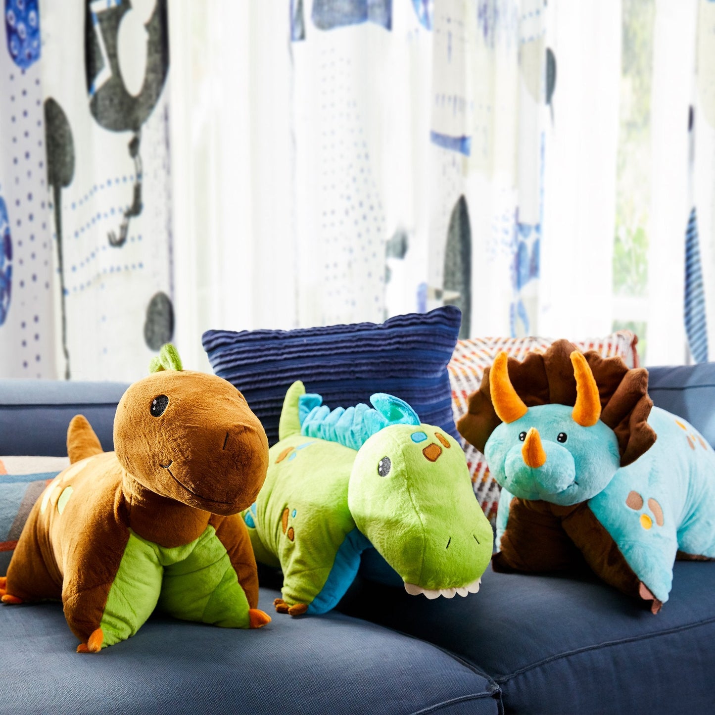Pillow Pets Triceratops Blue Dinosaur, 18" Stuffed Animal Plush Toy