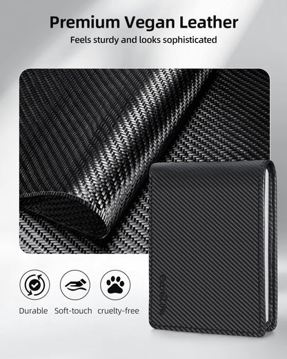 Wallet for Men, Built-in Bluetooth Tracker with Apple Find My (iOS Only), RFID Blocking Bifold Mens Air Tag Wallet with GPS Tracker, Rechargeable Wallets Finder, Gift for Him, Carbon Black