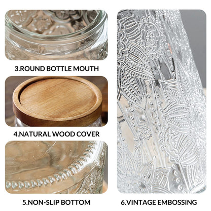 LODIKE 35oz/1000ml Glass Storage Jars with Nature Wood Lids, Airtight Food Storage Containers for Kitchen Organization, Large Capacity for Cookie, Pasta, Sugar, Flour, Cereal - Set of 2 （sunflower）
