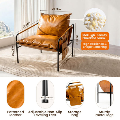 HavBeat Modern Bright Orange Oversized Faux Leather Recliner Armchair, Comfy Accent Chair with Sturdy Metal Frame Armrest Bag, Indoor Outdoor Couch Sofa Chair for Living Room Bedroom Patio Lounge