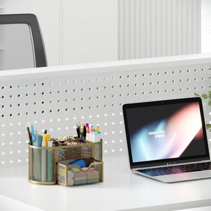 EasyPAG Mesh Pen Holder Desk Organizer with Drawer Stationery Supplies Organizer for Dorm School 9 Compartments Workspace Desk Accessories Organization for Office, Gold