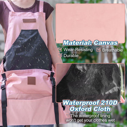Berry&Bird Harvest Apron, Canvas Gardening Apron with Pockets and Harvesting Pouch Waterproof Harvesting Apron (Pink)