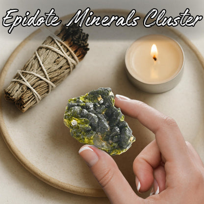 Amazing Gemstone Epidote Crystals and Healing Stones Mineral Specimen - Premium Semi Precious Gem Stones for Spiritual Growth - Geode Cluster for Meditation,Chakra Balance,and Energy Enhancement (M)