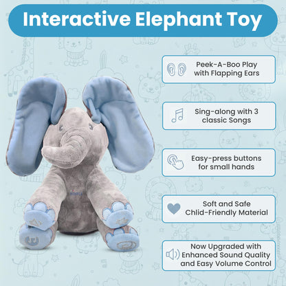 Dimple Kyle Peek A Boo Elephant Toy, Interactive Singing Stuffed Elephant Plush with Moving Ears, Musical Stuffed Animal for Babies and Toddlers, Adorable Baby Toy