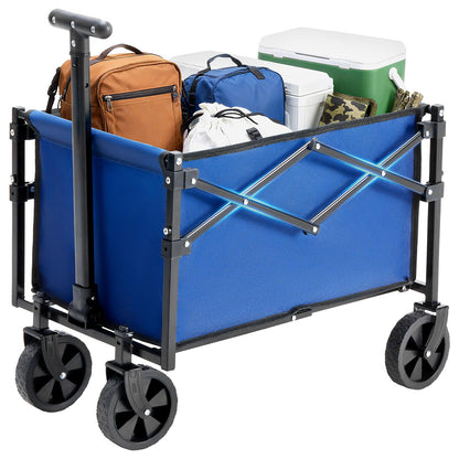 DUMOS Collapsible Wagon with Wheels, 220 lbs Wagons Carts Foldable Wagon Cart with Flexible Handle, Lightweight Portable Folding Utility Shopping Cart for Grocery Sports Garden Camping - Blue