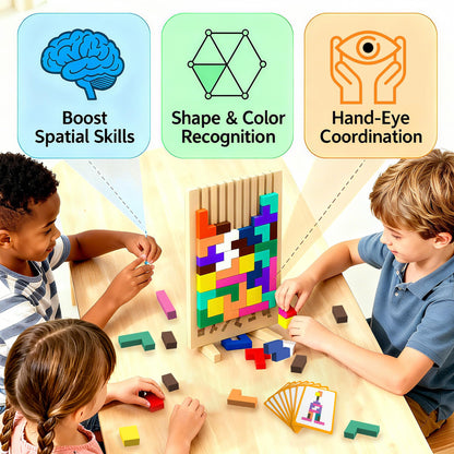 Wooden Block Puzzle Montessori Toy，Colorful Stacking Game Educational Puzzle Jigsaw Puzzles for Toddlers and Kids, Brain Teaser Wooden Toy Gift for 3 4 5 Year Old Boys and Girls