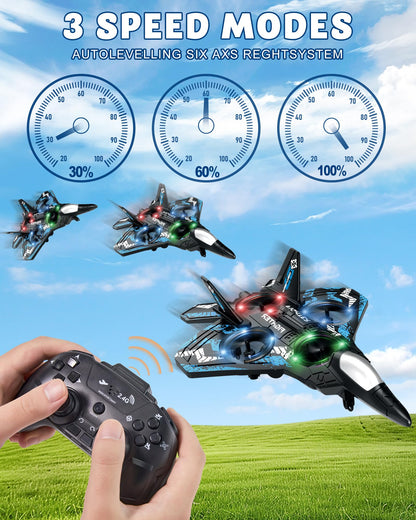 JoyRapt Drones for Kids Form RC Plane, Remote Control Airplane, Aircrafts Toys for Boys and Girls, Jet Helicopter Drones with LED Lights 360° Flip, Gifts for 6 8 10 Year Old Boys 2 Rechargeable Batteries