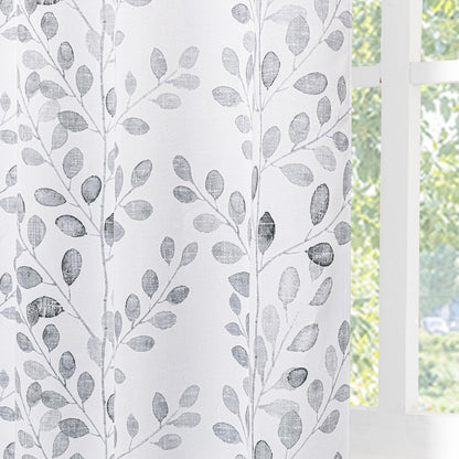 MYSKY HOME Bedroom Curtains 2 Panel Sets Thermal Insulated Curtains for Small Window Leaf Print Classical Room Darkening Drapes for Living Room, 52W x 63L Inch, Grey